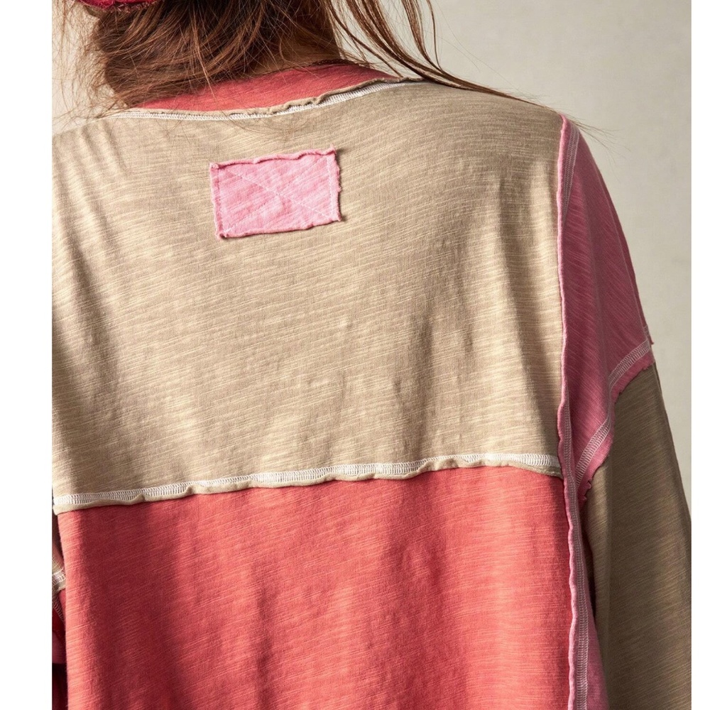 Color Block Reverse Stitch Oversized Long Sleeve Top - Picture 5 of 7